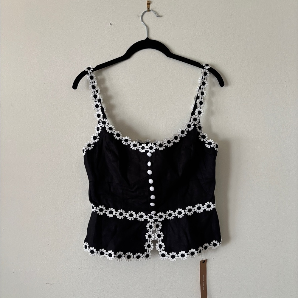 Black and White Floral Trim Women's Top